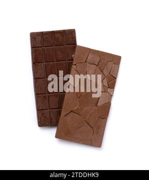 Sweet temptation: Two chocolate bars isolated on white background Stock Photo
