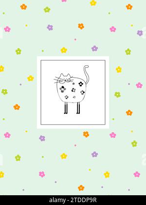 Hand drawn cat on floral background Stock Vector