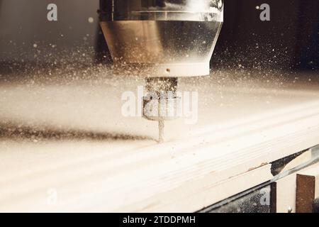 CNC router machine creates a layout of the shelf complex. Stock Photo