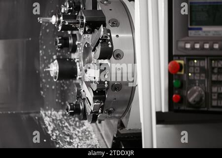 Metalworking milling head. Industrial CNC machine.  Stock Photo