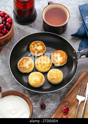 homemade cheesecakes in a frying pan Stock Photo