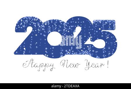Happy New Year 2025 postcard concept. Shiny glittering design, vintage text and number logo. Bold icon 2025 with clipping mask. Backdrop with glitters Stock Vector