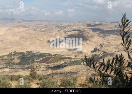 View of agricultural fields from Mount Nebo, Jordan Stock Photo