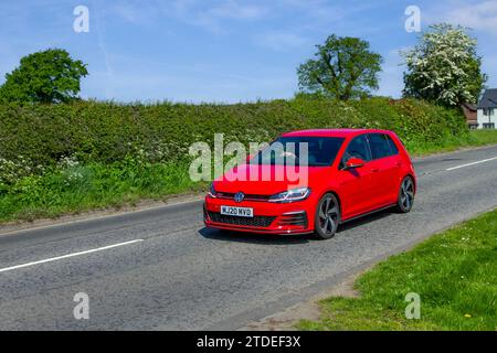 2020 Red VW Volkswagen Golf Gti Performance Tsi DSG 1984cc 7 speed semi-automatic; Vintage restored classic specialist motors vehicle restoration, automobile collectors, yesteryear motoring enthusiasts and historic veteran cars travelling in Cheshire, UK Stock Photo