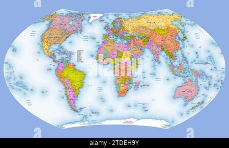 English language political world map Wagner VII projection Stock Vector