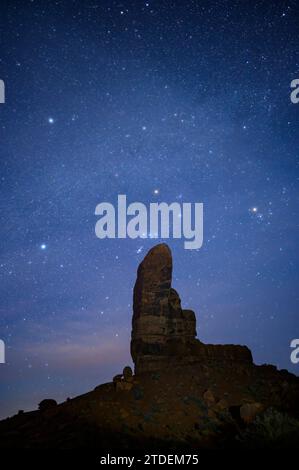 Stars over The Thumb sandstone formation in Monument Valley Navajo Tribal Park, Arizona. Stock Photo