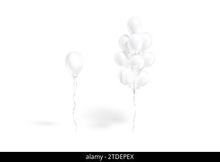 Blank pear sphere balloon single and bouquet mockup, front view, 3d rendering. Empty levitation layered ballon mock up, isolated. Clear decor cascaded Stock Photo