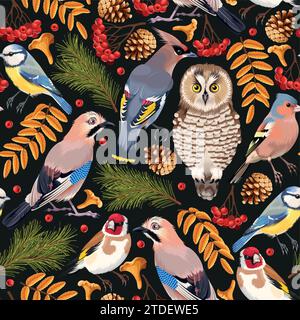 Forest birds seamless Stock Vector