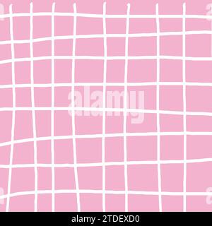 Cute checkered pink hand drawn pattern. Nice pastel baby background made in vector. Cottagecore cabincore Plaid geometrical simple texture. Crossing l Stock Vector