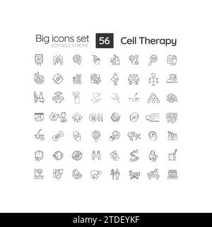 2D editable black big line icons set for cell therapy Stock Vector