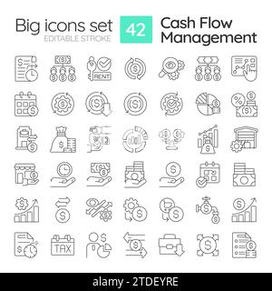 2D editable black big line icons set for cell therapy Stock Vector