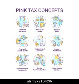 2D customizable thin line icon set representing pink tax Stock Vector