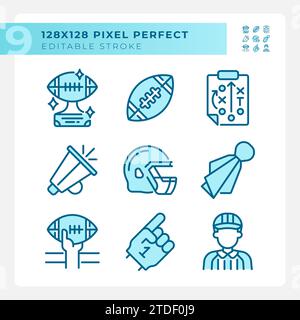American football match light blue icons Stock Vector