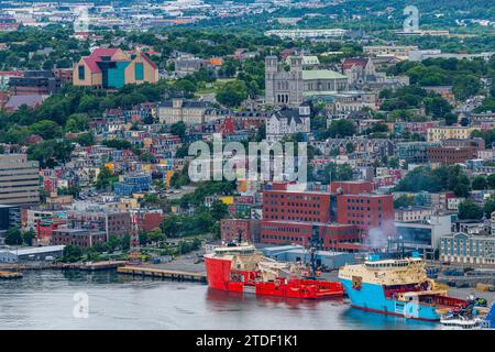 The town of St. John's from Signal Hill National Historic Site, St. John's, Newfoundland, Canada, North America Stock Photo