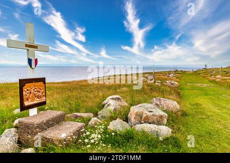 Old Christian cross, Ile aux Marins, fishermen's island, Territorial Collectivity of Saint-Pierre and Miquelon, Overseas Collectivity of France Stock Photo