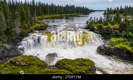 Aerial of the Pisew Falls Provincial Park, Thompson, Manitoba, Canada, North America Stock Photo