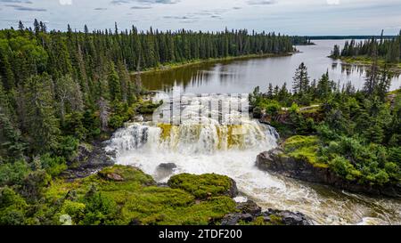 Aerial of the Pisew Falls Provincial Park, Thompson, Manitoba, Canada, North America Stock Photo