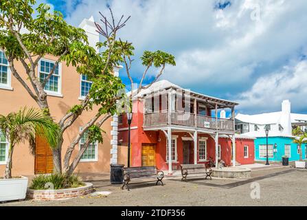 Old buildings in the historic King's Square, St. George's, original capital of the island, UNESCO World Heritage Site, Bermuda, Atlantic Stock Photo