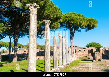 Columns of Theater, Ostia Antica archaeological site, Ostia, Rome province, Latium (Lazio), Italy, Europe Stock Photo