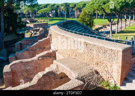 The Theater, Ostia Antica archaeological site, Ostia, Rome province, Latium (Lazio), Italy, Europe Stock Photo
