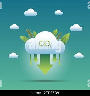 CO2 neutral. Net zero emission concept. Reduction of carbon dioxide emission. Vector illustration. Stock Vector