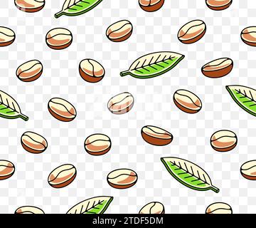 Coffee beans with leaf and plant, seamless vector background and pattern. Food, hot drink, beverage, cafes, coffee house and coffee shop, vector Stock Vector