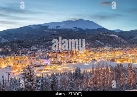 Breckenridge, Colorado, USA town skyline in winter at dawn. Stock Photo