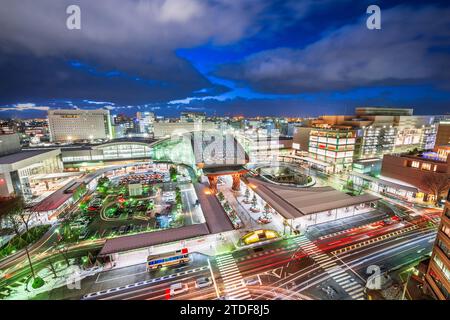 Kanazawa, Japan downtown city skyline from above at night. Stock Photo