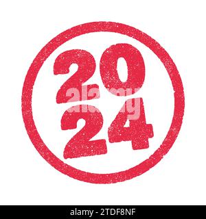 Vector illustration of the year 2024 in red ink round stamp Stock Vector