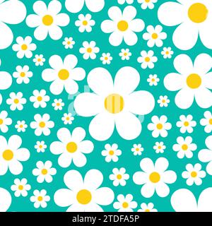 Chamomile seamless pattern, vector floral print in naive style Stock Vector