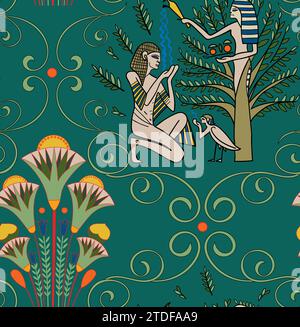 Ancient egyptian seamless pattern background. Elegant mythological texture. Stock Vector