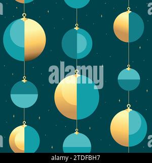 Christmas gold and blue festive seamless pattern with balls and stars. For invitation and greeting cards and wallpaper. Vector illustration Stock Vector