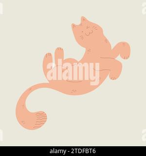 Cute hand drawn cat is lying in a relaxed pose and keeping on eye. Vector illustration Stock Vector