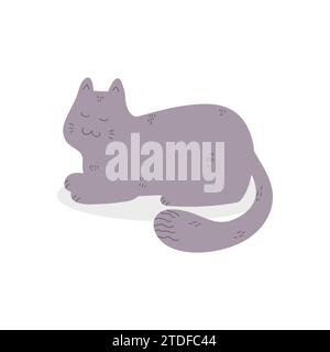 Cute hand drawn cat is sleeping in a loaf of bread pose. Kitty is asleep. Vector illustration Stock Vector