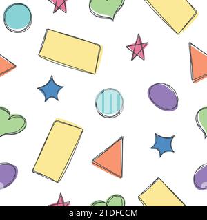 Seamless pattern of Geometric shapes in cute childish style. Different hand drawn doodle shapes. Vector illustration Stock Vector