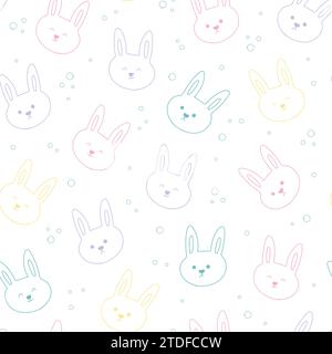 Seamless pattern of hand drawn bunny heads. Doodle rabbits ornament. Vector illustration Stock Vector