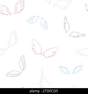 Seamless pattern of hand drawn wings in different shapes. Doodle wings ornament. Vector illustration Stock Vector