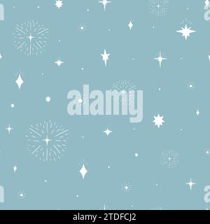 Seamless pattern of snowflakes and stars. Winter ornament. Vector illustration Stock Vector