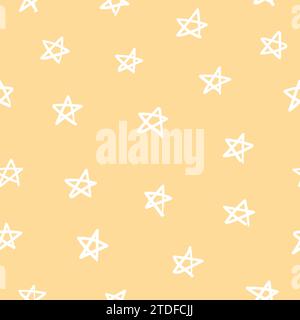 Seamless pattern of hand drawn stars in childish style. Doodle star ornament. Vector illustration Stock Vector