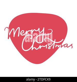 Merry Christmas quote in abstract red shape. Hand drawn lettering calligraphy inspired. Vector illustration Stock Vector