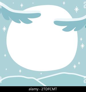Simple hand drawn winter landscape background. Template with a blank space decorated with snow branches and snowflakes. Vector illustration Stock Vector