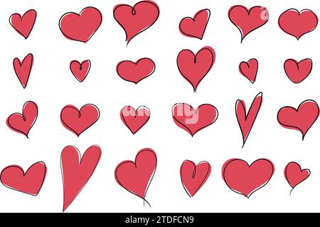 Hand drawn heart collection. Doodle hearts in different shapes. Vector illustration Stock Vector