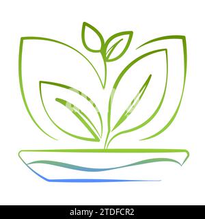 Hydroponics aeroponic logo template, health food icon, organic vegetable garden. Eco-friendly growing. Vector illustration Stock Vector
