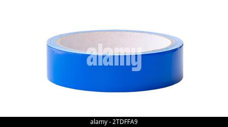 Blue vinyl adhesive tape is isolated on white background with clipping path. Close up Stock Photo