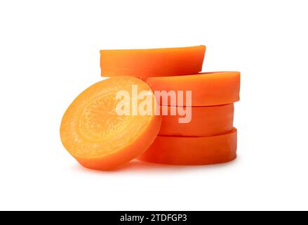 Beautiful orange  carrot slices in stack are isolated on white background with clipping path. Stock Photo