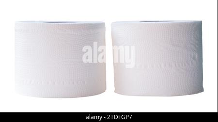 Two white tissue rolls in set are isolated on white background with clipping path. Stock Photo