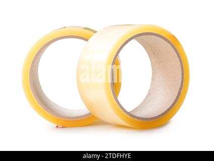 Two brown transparent adhesive tapes in stack are isolated on white background with clipping path. Stock Photo