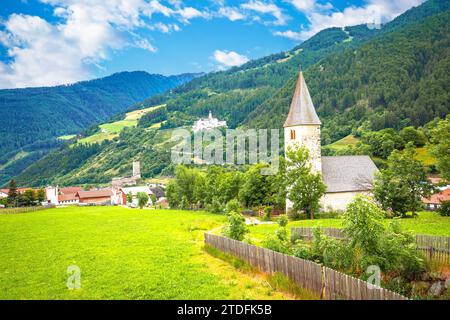 Idyllic alpine village of Burgeis and Abbey of Monte Maria view, Trentino Alto Adige region of Italy Stock Photo