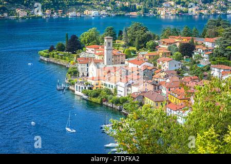 Town of Torno on Como lake aerial view, Lombardy region of Italy Stock Photo