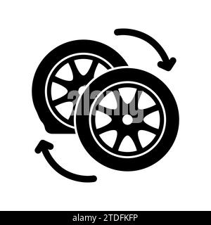 Car wheel changing icon. Flat tire is replaced with a new wheel. Deflated automobile tire. Punctured wheel of car. Tire service station garage. Vector Stock Vector